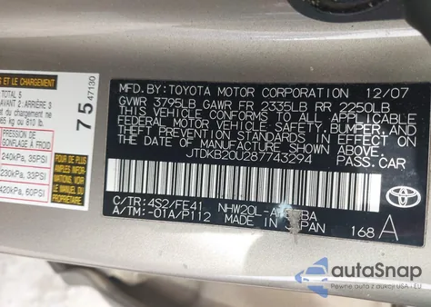 2008 Toyota Prius z USA, uszkodzony, nr VIN JTDKB20U287743294